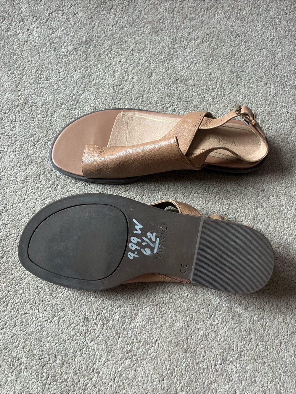 Vionic Women’s Ella Tan Brown Leather Slingback Toe Loop Orthopedic Flat Sandals - Picture 5 of 7